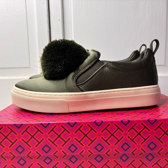 TORY BURCH Daphne Pom Pom Satin Luxe Platform Sneakers Size 6 - Picture 2 of 8